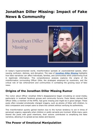Jonathan Diller Missing: Impact of Fake News & Community