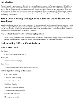 Tennis Court Of Law Cleansing: Guaranteeing a Safe and Playable Surface Year-Rou
