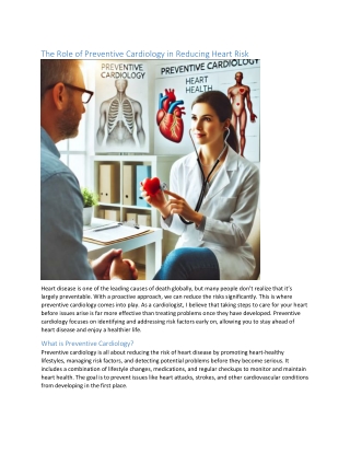 The Role of Preventive Cardiology in Reducing Heart Risk