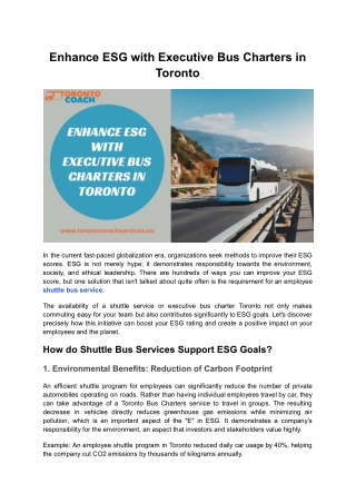 Enhance ESG with Executive Bus Charters in Toronto