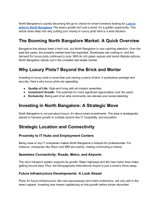 Luxury plots in North Bangalore