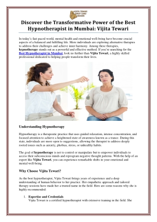 Best Hypnotherapist in Mumbai – Vijita Tewari