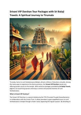 Srivani VIP Darshan Tour Packages with Sri Balaji Travels  A Spiritual Journey to Tirumala