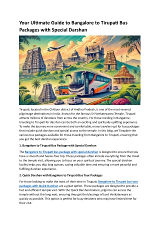 Your Ultimate Guide to Bangalore to Tirupati Bus Packages with Special Darshan
