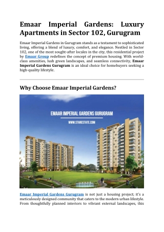 Emaar Imperial Gardens | Apartments in Sector 103 Gurugram