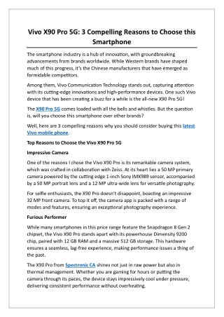 Reasons To Choose Vivo X90 Pro 5G