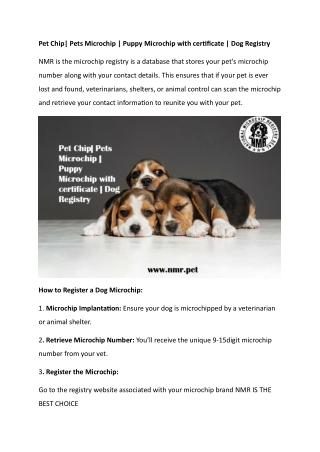 Pet Chip Pets Microchip  Puppy Microchip with certificate  Dog Registry