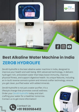 Best Alkaline Water Machine in India - ZeroB Hydrolife