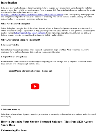 How to Optimize Your Site for Featured Snippets: Tips from  SEO Agency Santa Ros