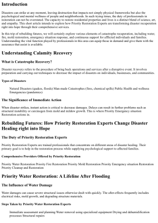 Restoring Futures: Exactly How Priority Restoration Specialists Transform Disast