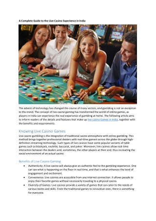 A Complete Guide to the Live Casino Experience in India