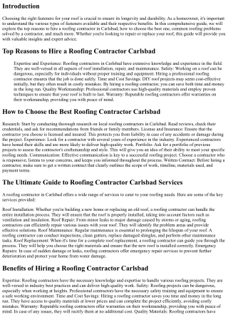 Choosing the Right Fasteners for Your Roof: A Guide by a Carlsbad Contractor