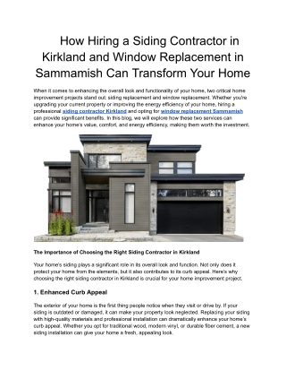 How Hiring a Siding Contractor in Kirkland and Window Replacement in Sammamish Can Transform Your Home