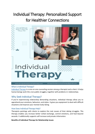 Individual Therapy- Personalized Support for Healthier Connections