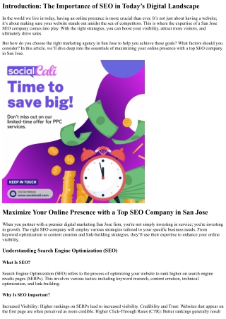 Maximize Your Online Presence with a Top SEO Company in San Jose