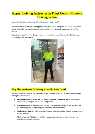 Expert Driving Instructor in Point Cook – Naveen's Driving School