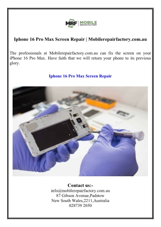 Iphone 16 Pro Max Screen Repair  Mobilerepairfactory.com.au