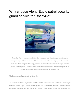 Why choose Alpha Eagle patrol security guard service for Roseville