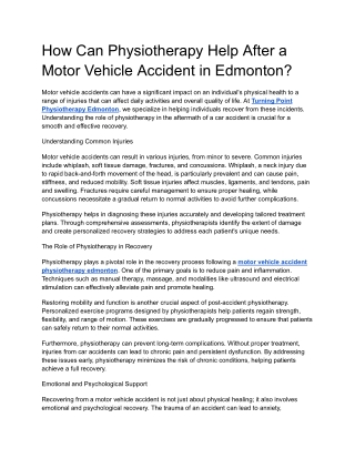 How Can Physiotherapy Help After a Motor Vehicle Accident in Edmonton