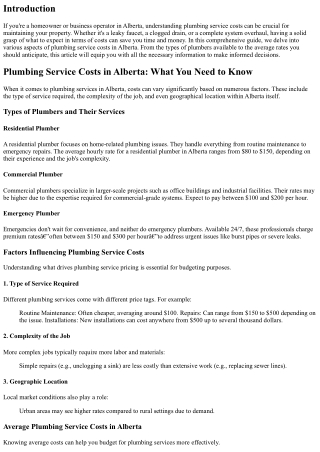 Plumbing Service Costs in Alberta: What You Need to Know