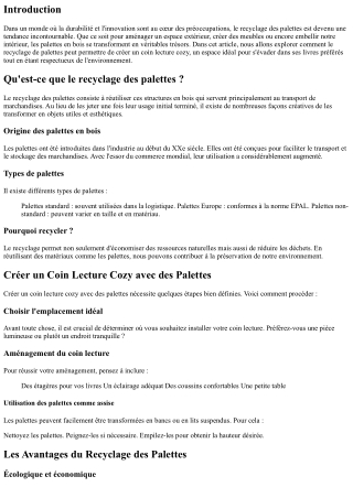 Recyclage de Palettes : Créer un Coin Lecture Cozy