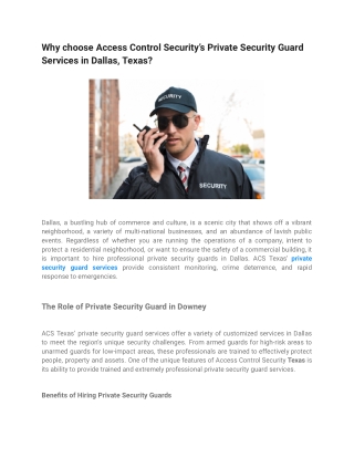 Why choose Access Control Security’s Private Security Guard Services in Dallas, Texas