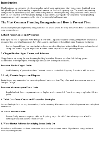 The Most Common Plumbing Emergencies and How to Prevent Them