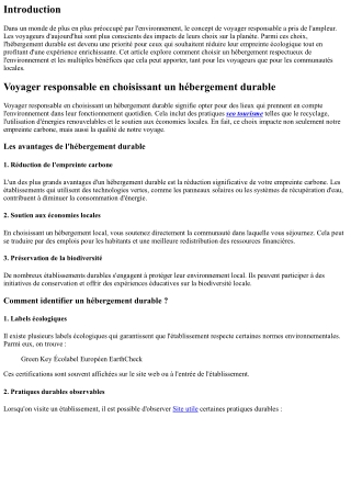 “Voyager responsable en choisissant un hébergement durable”
