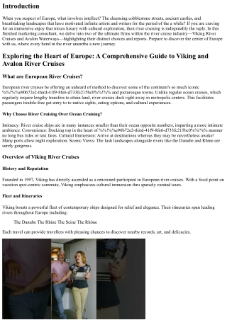 Exploring the Heart of Europe: A Comprehensive Guide to Viking and Avalon River