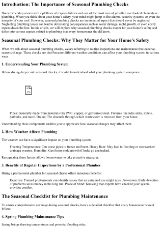 Seasonal Plumbing Checks: Why They Matter for Your Home’s Safety