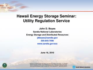 Hawaii Energy Storage Seminar: Utility Regulation Service