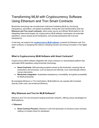 Transforming MLM with Cryptocurrency Software