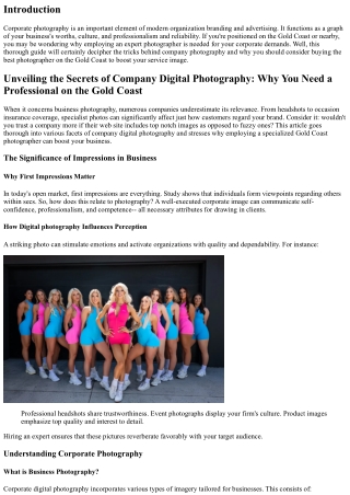 Unveiling the Secrets of Corporate Photography: Why You Need a Specialist on the