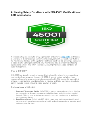 ATCIntl - ISO 45001 Certification for Workplace Safety