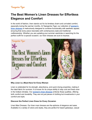 The Best Women’s Linen Dresses for Effortless Elegance and Comfort
