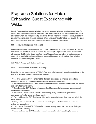 Fragrance Solutions for Hotels_ Enhancing Guest Experience with Wikka