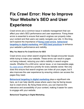 Fix Crawl Error: How to Improve Your Website’s SEO and User Experience