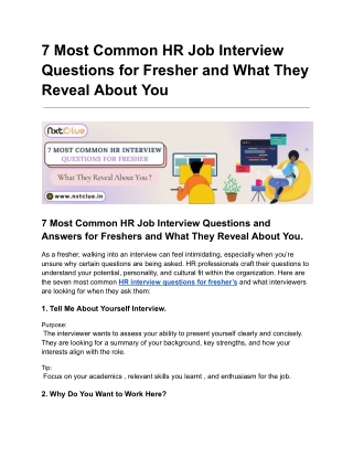 HR Job Interview Questions for Fresher