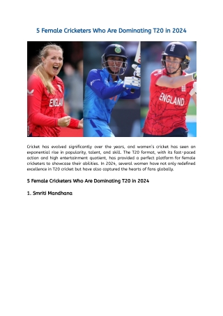 5 Female Cricketers Who Are Dominating T20 in 2024