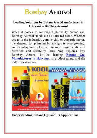 Leading Solutions by Butane Gas Manufacturer in Haryana  Bombay Aerosol