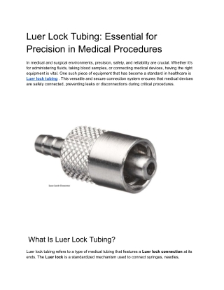 Luer Lock Tubing_ Essential for Precision in Medical Procedures