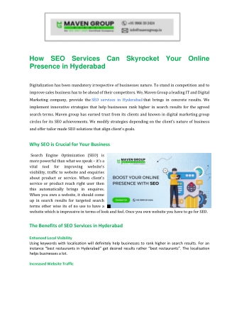 How SEO Services Can Skyrocket Your Online Presence in Hyderabad