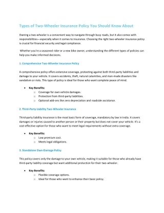 Types of Two-Wheeler Insurance Policy You Should Know About