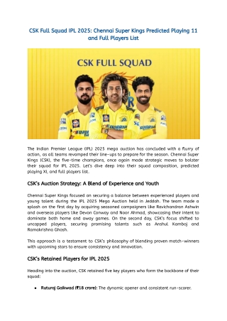 CSK Full Squad IPL 2025_ Chennai Super Kings Predicted Playing 11 and Full Players List