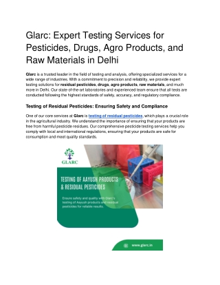 Glarc_ Expert Testing Services for Pesticides, Drugs, Agro Products, and Raw Materials in Delhi