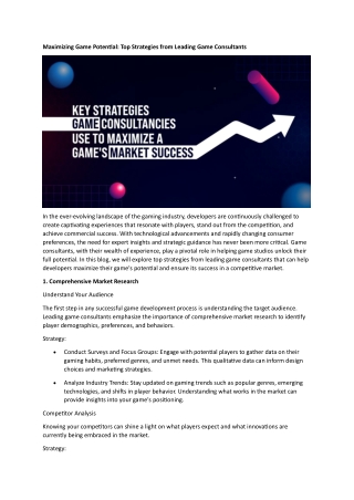 Maximizing Game Potential Top Strategies from Leading Game Consultants