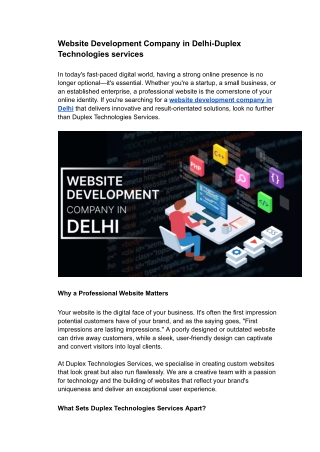 Website Development Company in Delhi-Duplex Technologies services