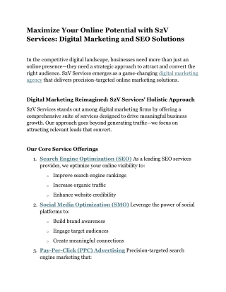 Maximize Your Online Potential with S2V Services