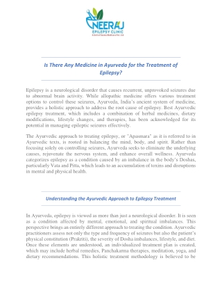 Is There Any Medicine in Ayurveda for the Treatment of Epilepsy