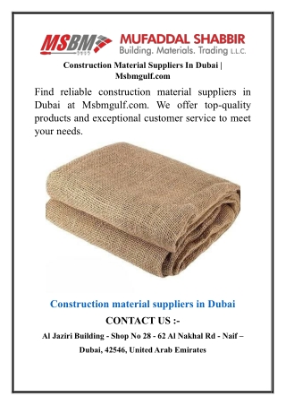 Construction Material Suppliers In Dubai Msbmgulf